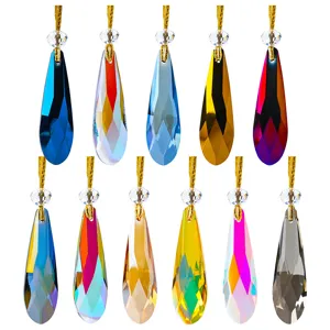 Set of 11 faceted crystal teardrop Christmas tree ornaments in various vibrant colors
