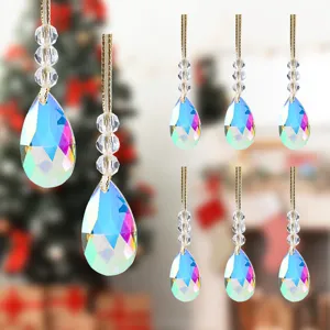Iridescent AB crystal teardrop Christmas tree ornaments with faceted beads