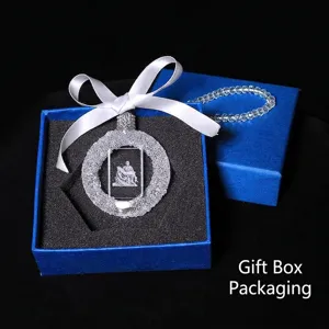 Creative 3D internal engraved crystal car pendant with Pietà motif in blue gift box