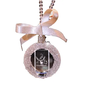 Elegant 3D interior carved crystal car pendant with reindeer design and ribbon