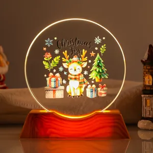 Detail of warm LED Christmas night light with cute reindeer design and festive decorations.