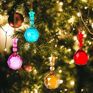 Prachtige set van 4 kleurrijke facetgeslepen kristallen bollen voor kerstboomdecoratie