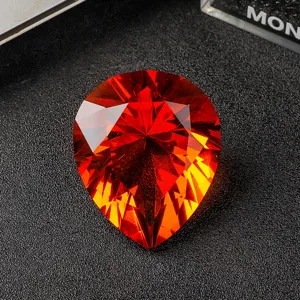 Large deep red pear-shaped faceted crystal gemstone for decorative crafts and romantic gifts