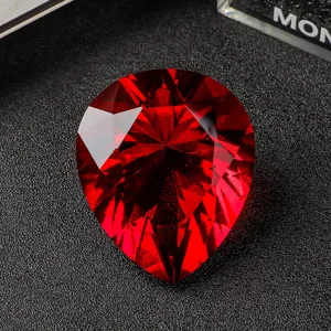 Stunning large red teardrop-shaped faceted crystal diamond craft ornament for home decor