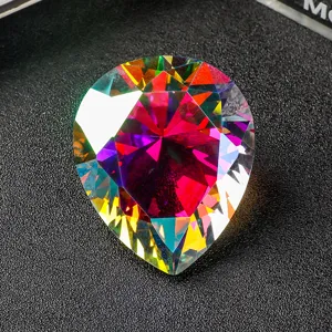 Teardrop pear-cut multicolored crystal rhinestone ornament with vibrant rainbow reflections