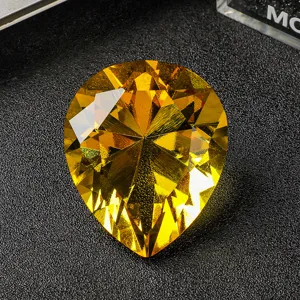 Vibrant pear-shaped yellow crystal gemstone ornament for elegant handicraft displays