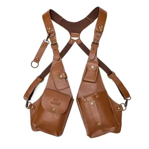 Men's Retro PU Leather Tactical Vest Chest Bag Multi-Pocket Adjustable Holster Bag For Cycling Riding Outdoor Daily