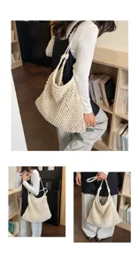 Sac cabas en maille tissée crème fait main de grande capacité pour les vacances
