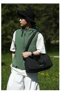 Grand sac de voyage bandoulière en tissu Oxford noir à carreaux pour femme style