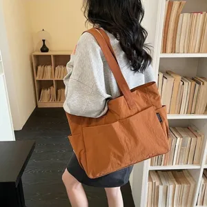 Damen Große Kapazität Canvas Tragetasche Minimalistisch Einfarbig Umhängetasche Lässig Studenten Schule Pendler Büchertasche Multi-Tasche