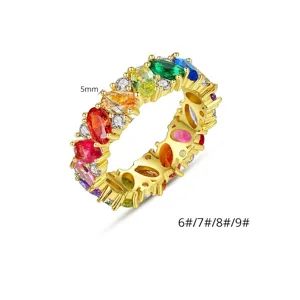 Elegante 18K vergulde regenboogring met veelkleurige ovale zirkoniasteentjes voor dames