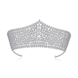 Luxueuse Couronne de Mariée Diadème pour Femmes Cuivre Incrusté de Zirconia Bandeau Argent Mariage Banquet Accessoires Cheveux Style Palais