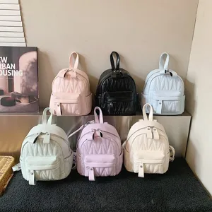 Koreaanse Stijl Minimalistische Gewatteerde PU-Leren Mini Rugzak Dames Casual Mode School Schoudertas Meerdere Kleuren