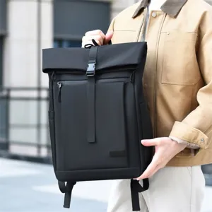 Men's waterproof roll-top business laptop backpack with large capacity for travel