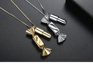 Macro detail of creative candy and capsule pendants on gold and silver necklaces