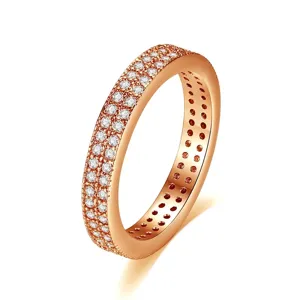 Dubbele Rij Micro Pave Zirconia Eternity Ring Voor Vrouwen Messing Verguld Zilver Minimalistische Mode Sieraden Vingerring Cadeau