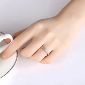 Elegante minimalistische zilveren ring met dubbele rij micro-pave zirkonia op hand