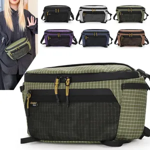 Riñonera táctica impermeable con patrón de rejilla para senderismo y deportes en varios colores