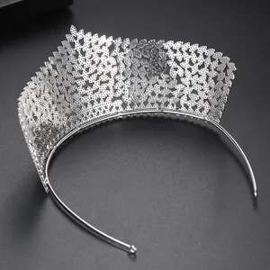 Diadème de mariée argenté de luxe avec motif de feuilles en zircone micro-pavé délicat