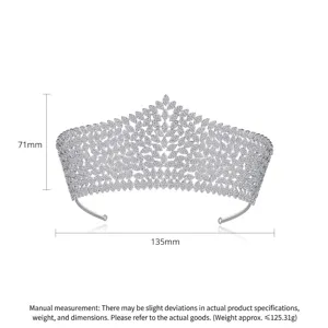 Diadème de mariée de luxe avec motifs de feuilles et zircons cubiques micropavés