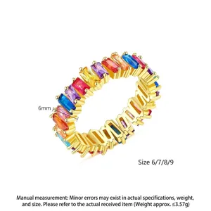 Kleurrijke eternity ring met zirkonia in baguette-slijpvorm en een gouden afwerking