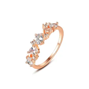 Elegante Anillo de Cobre con Circonia para Mujer Moda Minimalista Bañado en Oro Rosa Plata Anillo Apilable Joyería Regalo