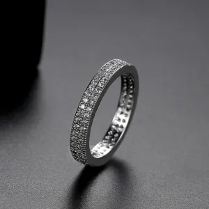 Elegante zilverkleurige ring met dubbele rij micro-pave heldere zirkonia stenen