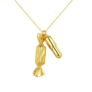 Modern Creative Candy and Capsule Double Pendant Necklace Brass Gold Silver Plated Zirconia Box Chain Jewelry For Women