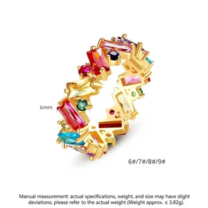 Regenboog eternity ring met kleurrijke geometrische zirkonia stenen in gouden beplating