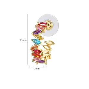Elegant C-shaped earrings featuring colorful marquise-cut zircons with dimensions