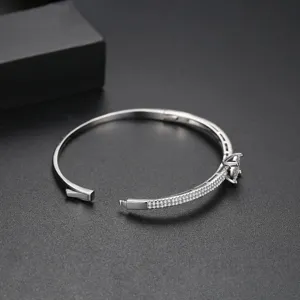 Bracelet jonc élégant plaqué argent avec double rangée de zircons cubiques micro-pavés chic