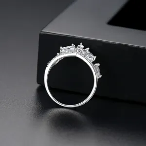 Elegant crown-shaped copper ring with sparkling clear cubic zirconia stones