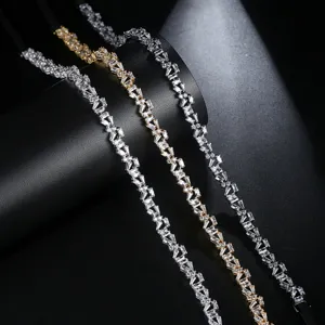 Elegant black ribbon chokers with shimmering baguette-cut zircons in gold and silver