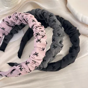 Diadema de Tela Plisada Dulce Estilo Coreano Con Estampado de Lazo Negro Lindo Aro de Pelo Versátil Accesorios para el Cabello