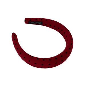 Vintage red wide padded headband with black polka dots for high skull top style