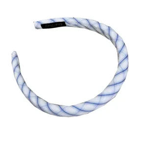 Blue and white striped fabric-wrapped headband in dreamy Korean Mori style for women