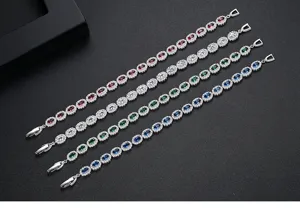 Elegantes pulseras tenis con micropavé de circonita AAA en cuatro colores de piedras preciosas.