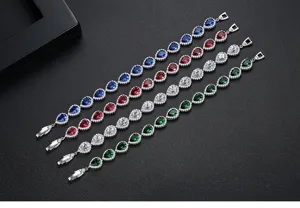 Colección de pulseras de circonita AAA en forma de gota en azul, rojo, blanco y verde.