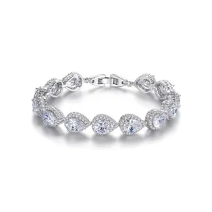 Lujosa Pulsera de Cobre con Circonia en Forma de Gota para Mujer Elegante Strass Talla Pera Incrustado Joyería para Boda y Fiesta