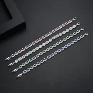 Elegantes pulseras plateadas con circonita cúbica AAA y gemas ovales de colores
