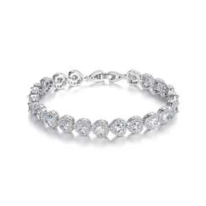 Pulsera de Cobre para Mujer con Circonia en Forma de Corazón Chapada en Plata con Engaste de Pavé Joyería Romántica para Regalo de San Valentín