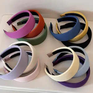 Korean Style Wide Sponge Padded Headband For Women Solid Color Ribbed Fabric Hair Band Elegant Face Slimming Head Hoop Accessories