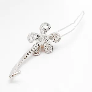 Eleganter silberner Blumen-Haarclip mit Zirkonia und Perlen, Rückansicht des Clips