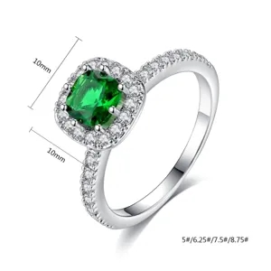 Anillo elegante con piedra verde esmeralda, halo de circonitas, 10mm, tallas US varias