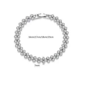 Elegante pulsera de circonita con corazón plateado, longitud ajustable 16-19cm para mujer