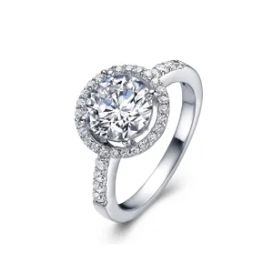 Women Large Round Halo Ring Copper Rhinestone Simulated Diamond Ring Hearts And Arrows Cut Luxury Jewelry Banquet Gift