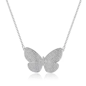 Elegante zilverkleurige ketting met vlinderhanger bezet met fonkelende zirkonia