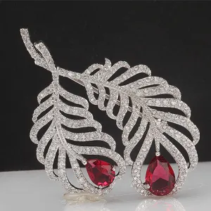 Vintage Luxury Copper Feather Brooch With Full 3A Zirconia Inlaid Electroplated Silver Feather Lapel Pin For Women Wedding Jewelry