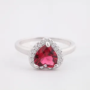 Koreaanse Stijl Hart Zirconia Ring Elegant Koper Verzilverd Micro Pave Halo Belofte Trouwring Voor Vrouwen Sieraden