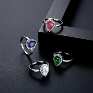 Set van elegante druppelringen met kleurrijke AAA-zirkonia halo-zettingen voor dames.